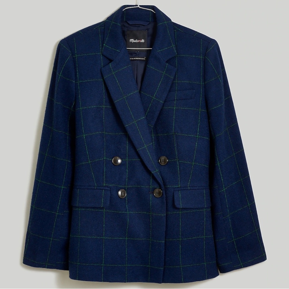 NWT Madewell Rosedale Blazer size 8 Blue Plaid Wool